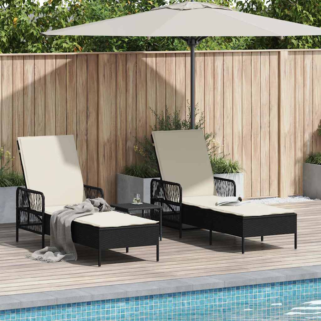 Ligstoel Met Kussen 3 Pcs Poly Rattan