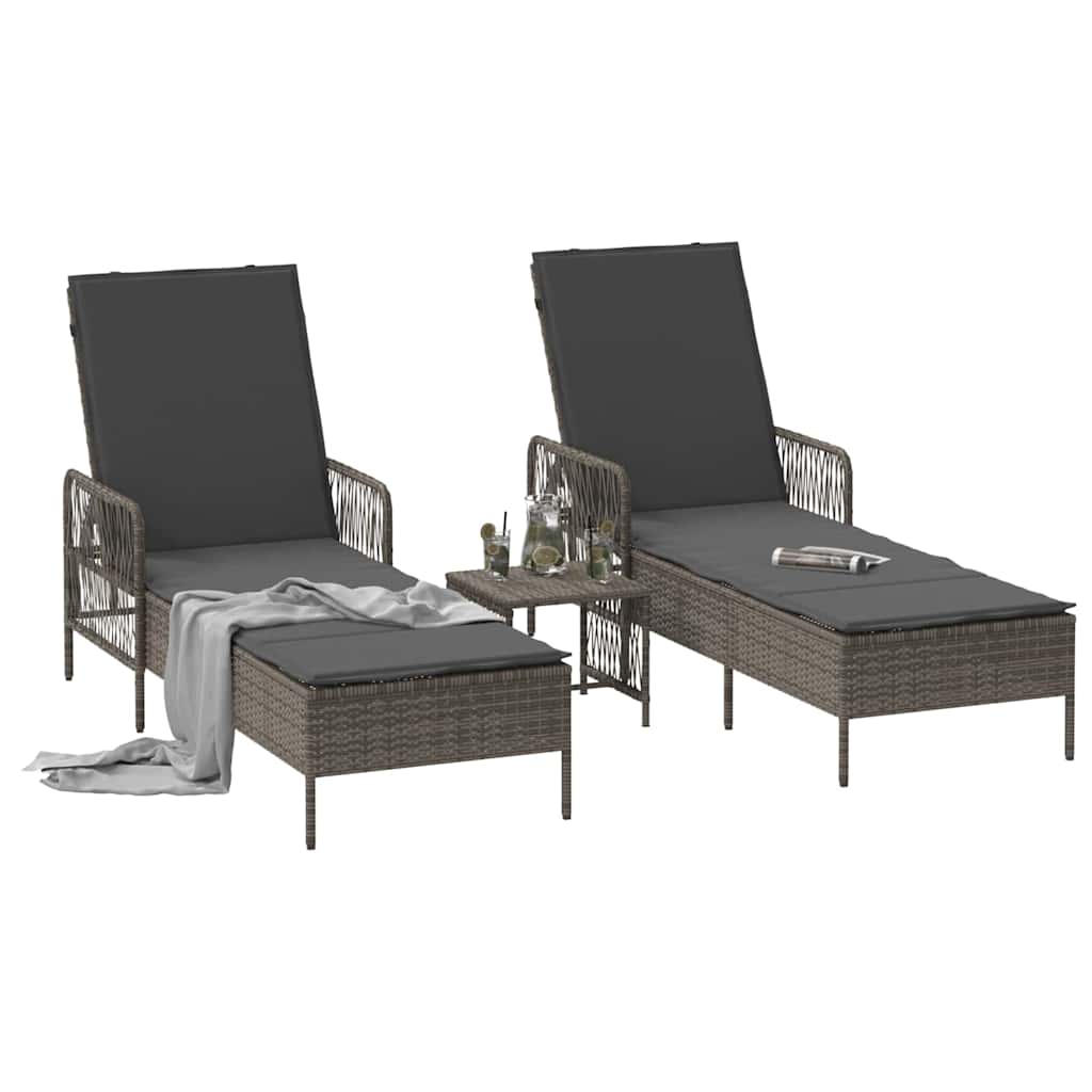 Ligstoel Met Kussen 3 Pcs Poly Rattan