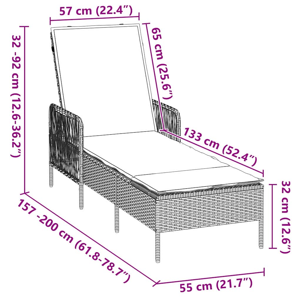 Ligstoel Met Kussen 3 Pcs Poly Rattan
