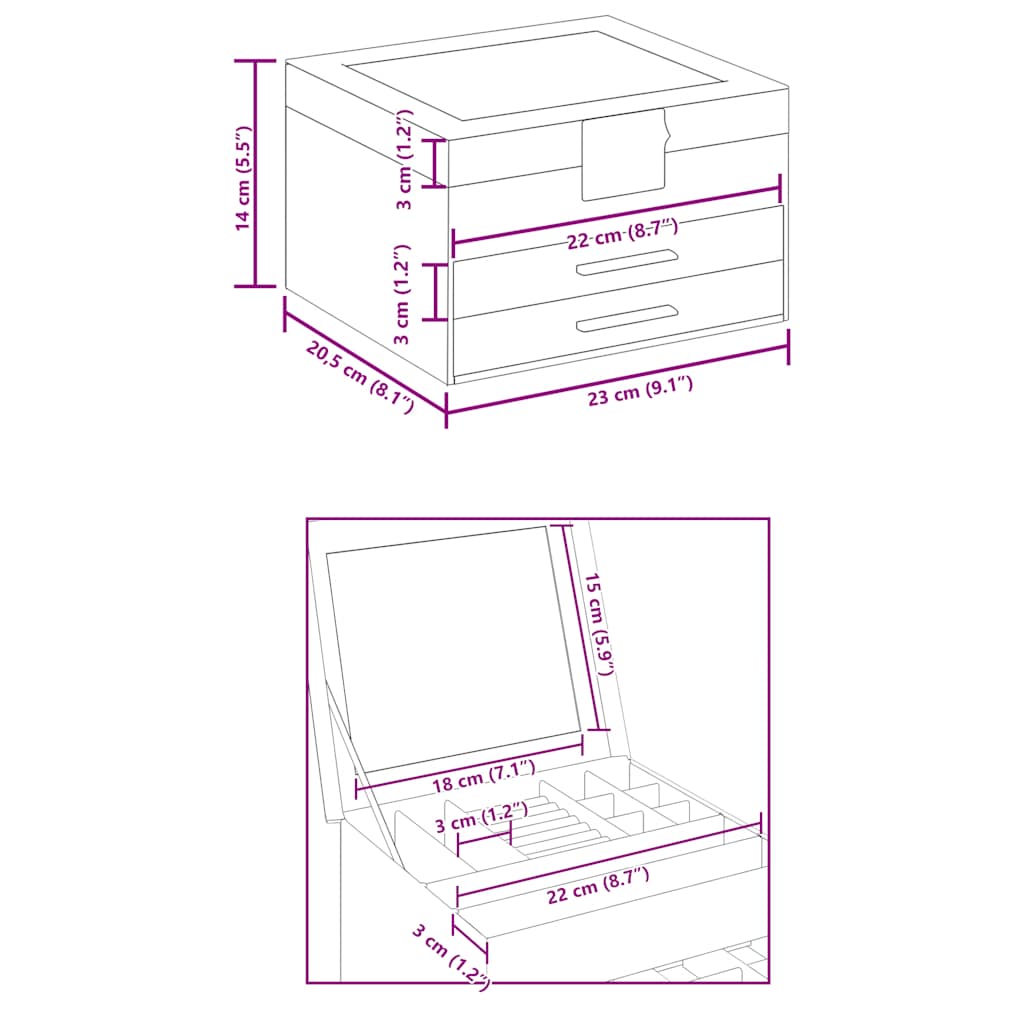 Sieradendoosje 3-Laags 23X20,5X14 Cm Wit